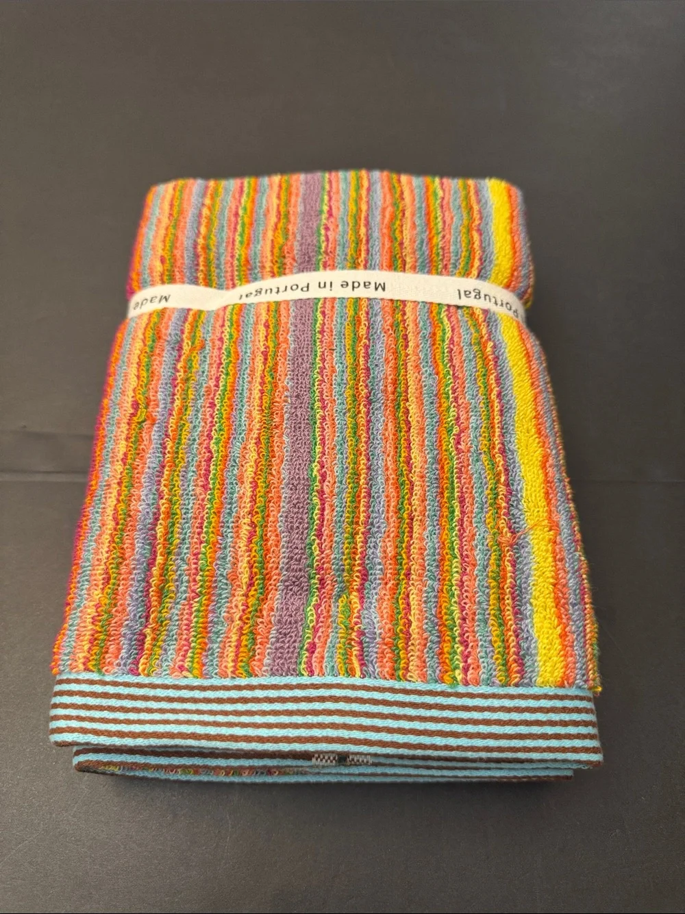4pc RACHEL ZOE Rainbow Stripe Bath Towel Set - Made in Portugal - Multi